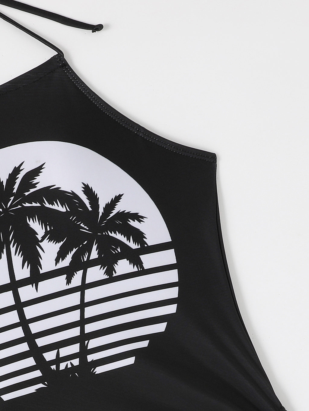 New Digital Print Lace-Up Neck Bikini High-Collar Split Swimsuit