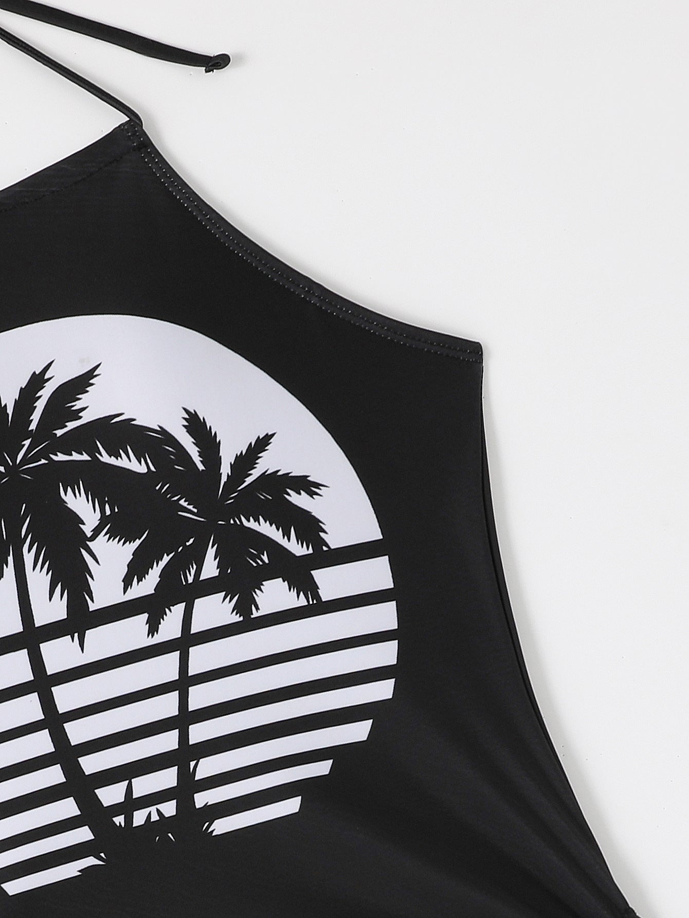 New Digital Print Lace-Up Neck Bikini High-Collar Split Swimsuit