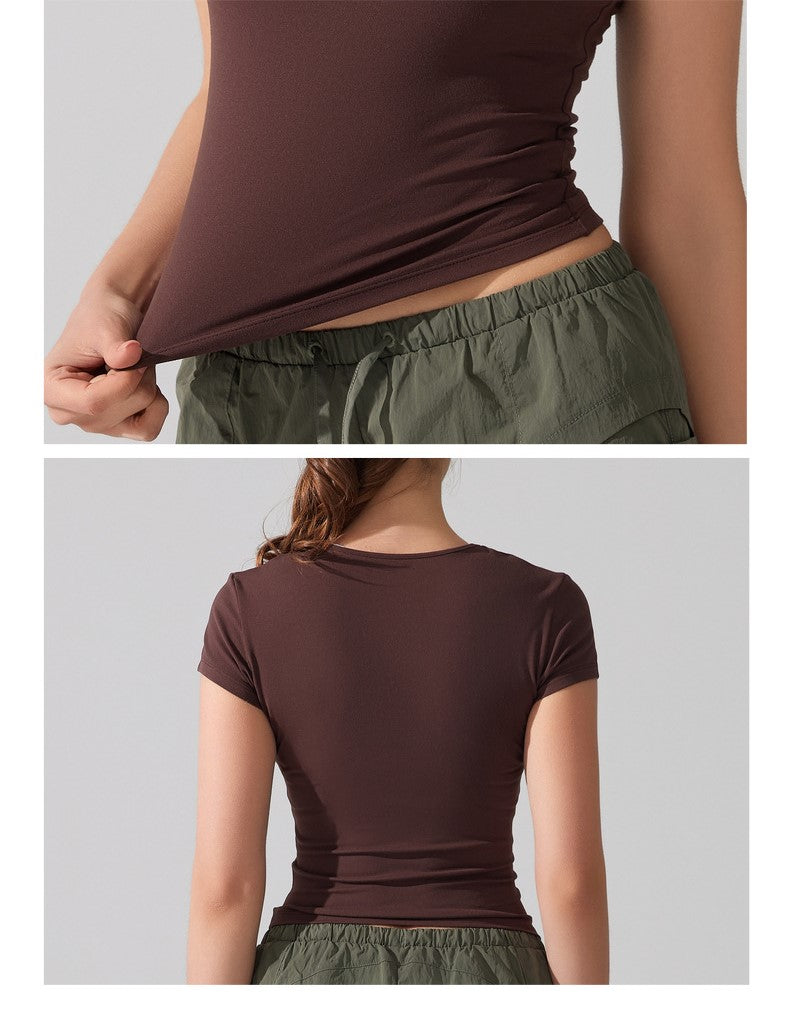 Lightweight Yoga T-Shirt for Women, Nude-Feel Breathable Sports Top, Slim-Fit Short Sleeve Training Shirt for Running, Fitness,