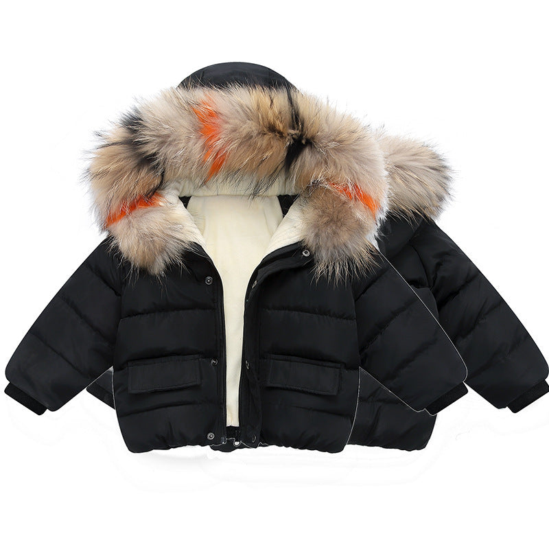 Baby Girl & Boy Winter Cotton-Padded Coat – Thick Fur Collar, Warm Hooded Jacket for 2-Year-Old Toddlers - RAC25JP3297BATOW