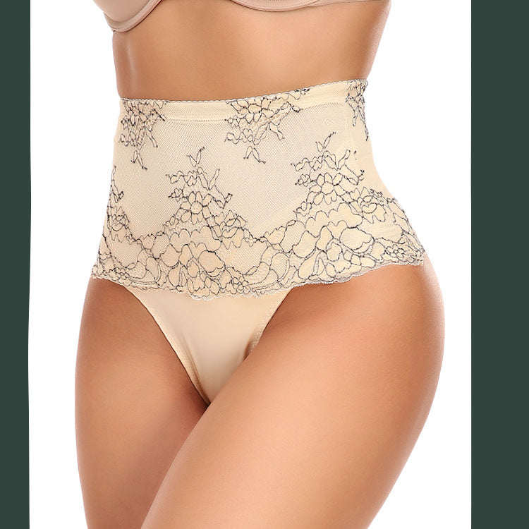 New Plus Size Jacquard Lace High Waist Slimming Thong Panties for Women
