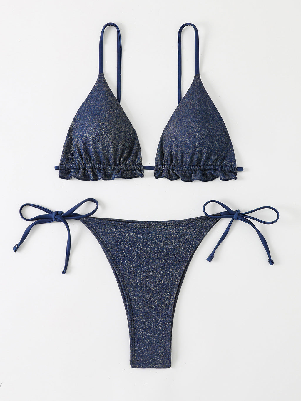 New Solid Color Ruffled Low-Collar Bikini Lace-Up Split Swimsuit for Women