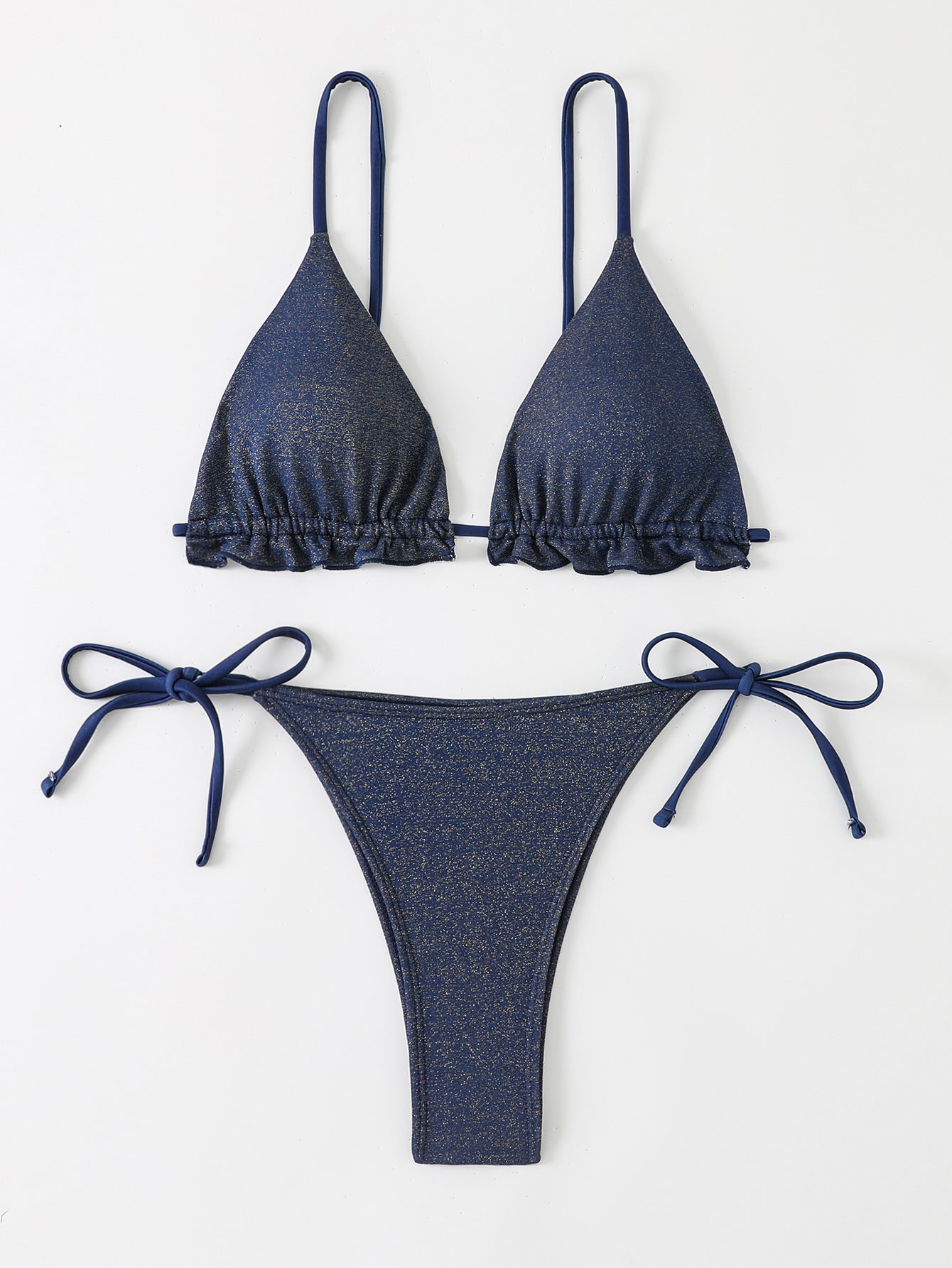 New Solid Color Ruffled Low-Collar Bikini Lace-Up Split Swimsuit for Women