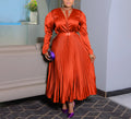 Autumn New Women’s Elegant Pleated Lace-Up Long-Sleeved Dress Set