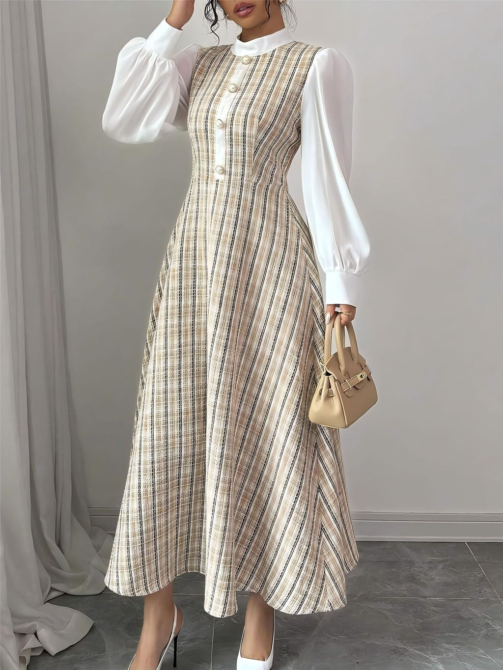Winter Elegant Waist-Defined Long Sleeve Dress with Tailored Fit and Modern Fashion Design
