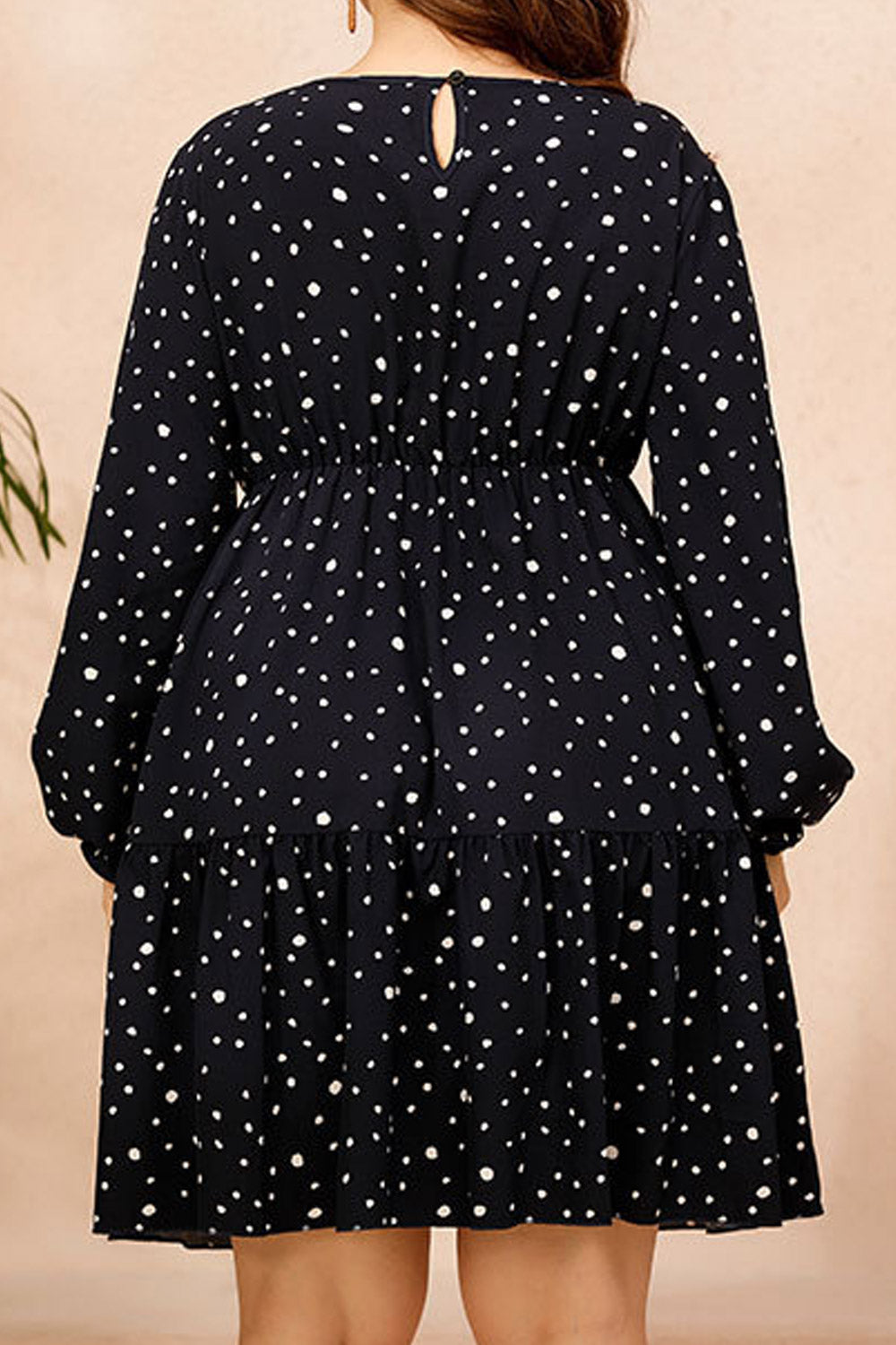 Women Plus Long Sleeve Chiffon Elastic High Waist Elegant Party Dress