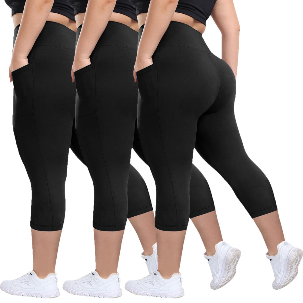 Plus Size 7/8 High-Waisted Milk Silk Yoga Pants – Soft Stretch Sports Leggings