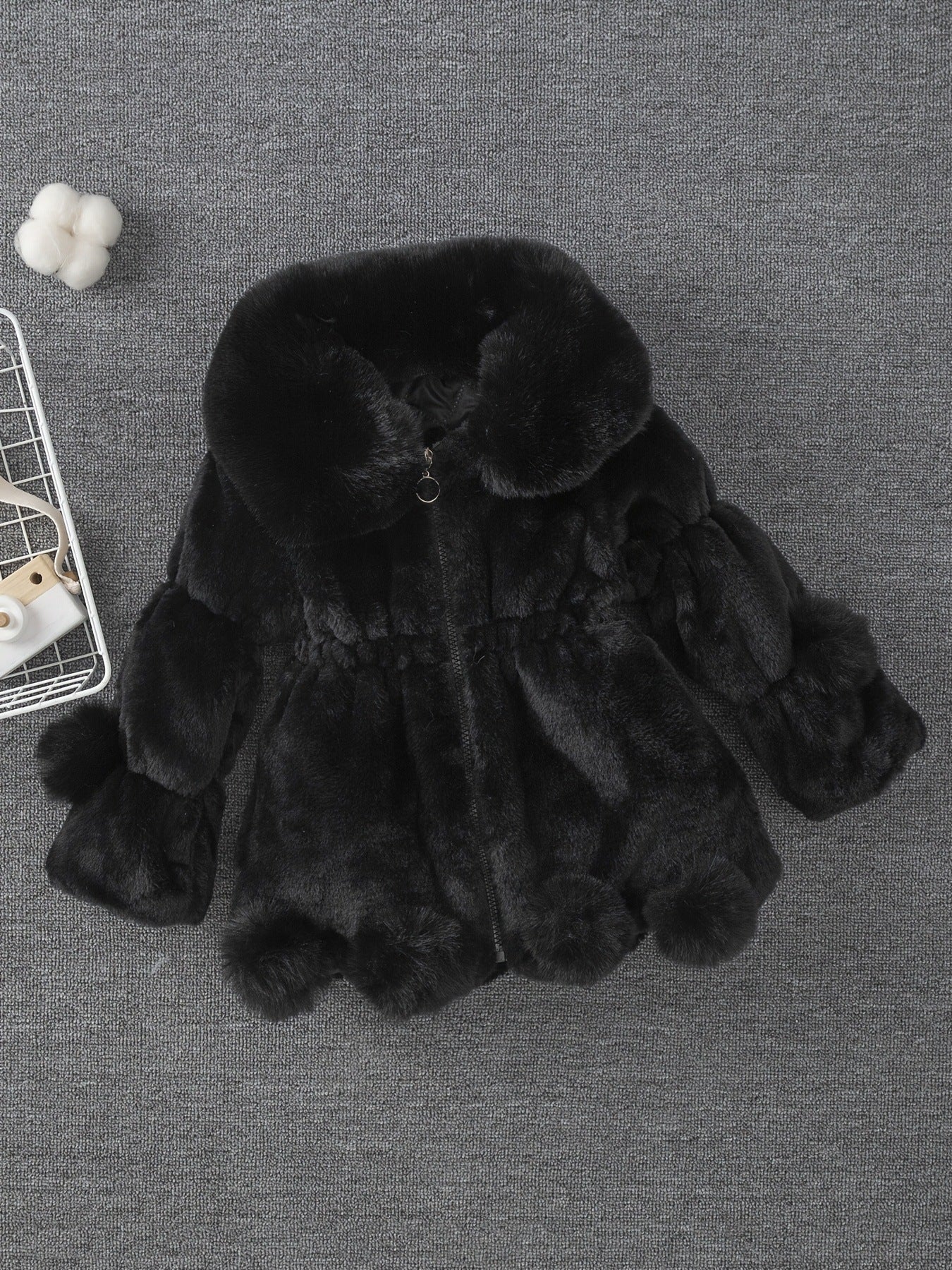 Girls’ Autumn & Winter Wool Coat | Thickened Quilted Jacket with Faux Fur Ears - RAC25JP3262GOW