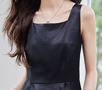 Women’s Black Sleeveless Square Neck Dress – Spring & Summer High-Waist Elegant Dress