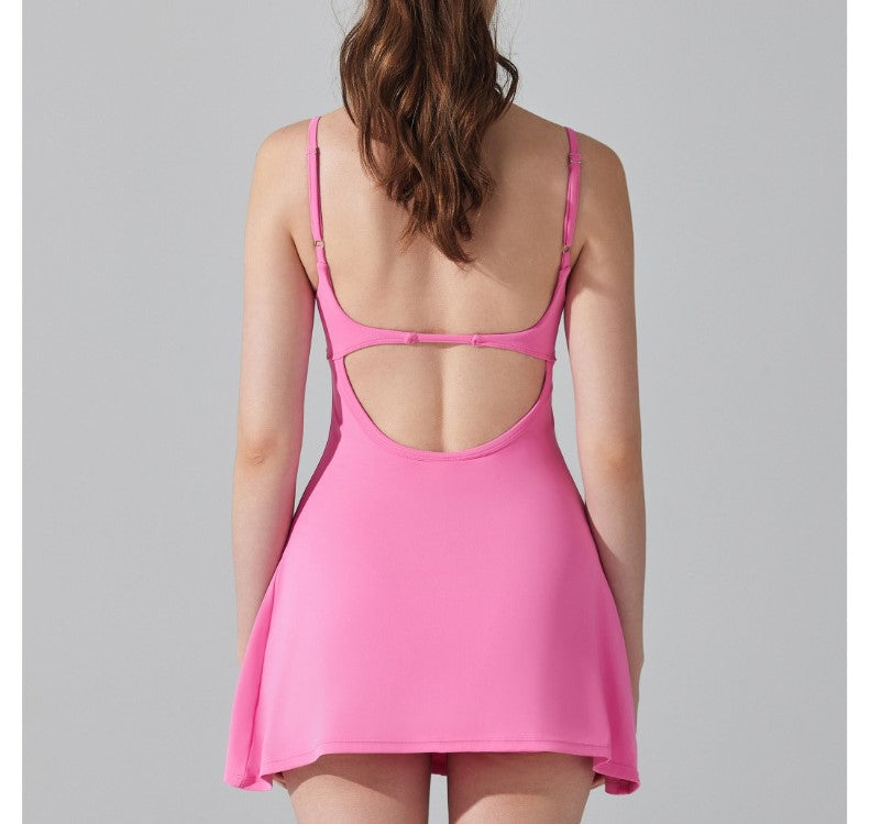 Anti-Running Light Base Sports Dress with Chest Pad | Breathable Anti-Bacterial Outdoor Golf, Yoga & Tennis Dress with Beauty Ba