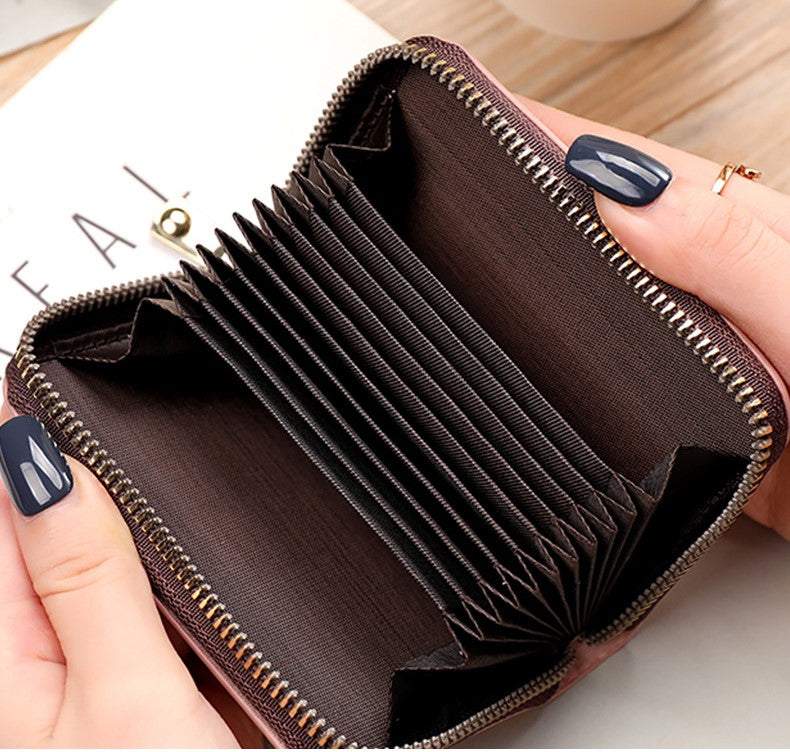 Embroidered Mini Card Holder for Women – Accordion Style Coin Purse with ID Slots, Large Capacity