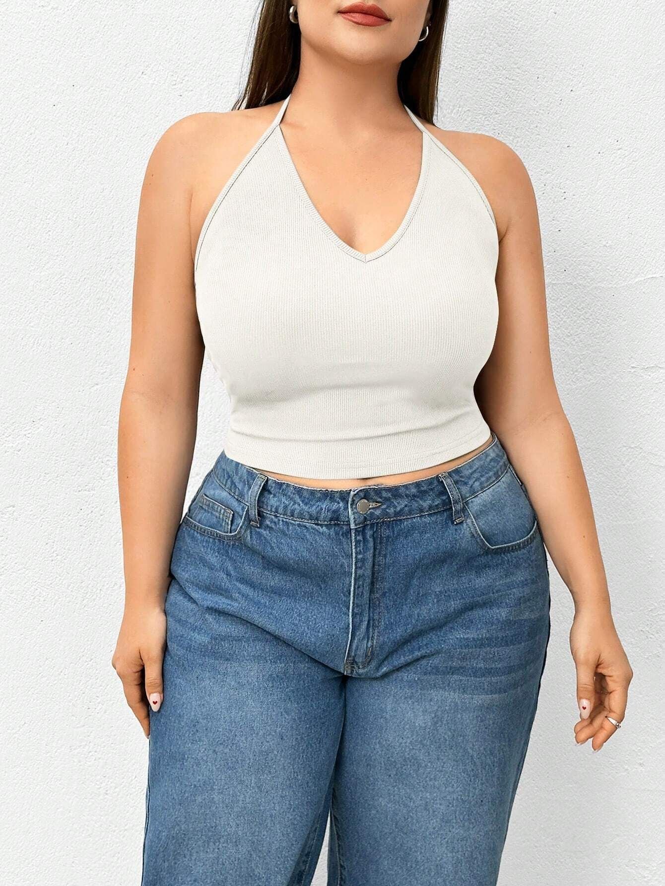 Plus-Size Women's Hot Girl Knitted Halter Neck Tank Top Vest | Trendy Outerwear & Innerwear Top