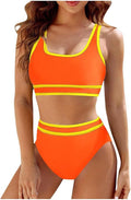 Sporty Color-Match High-Waist Bikini Set with Vest Top