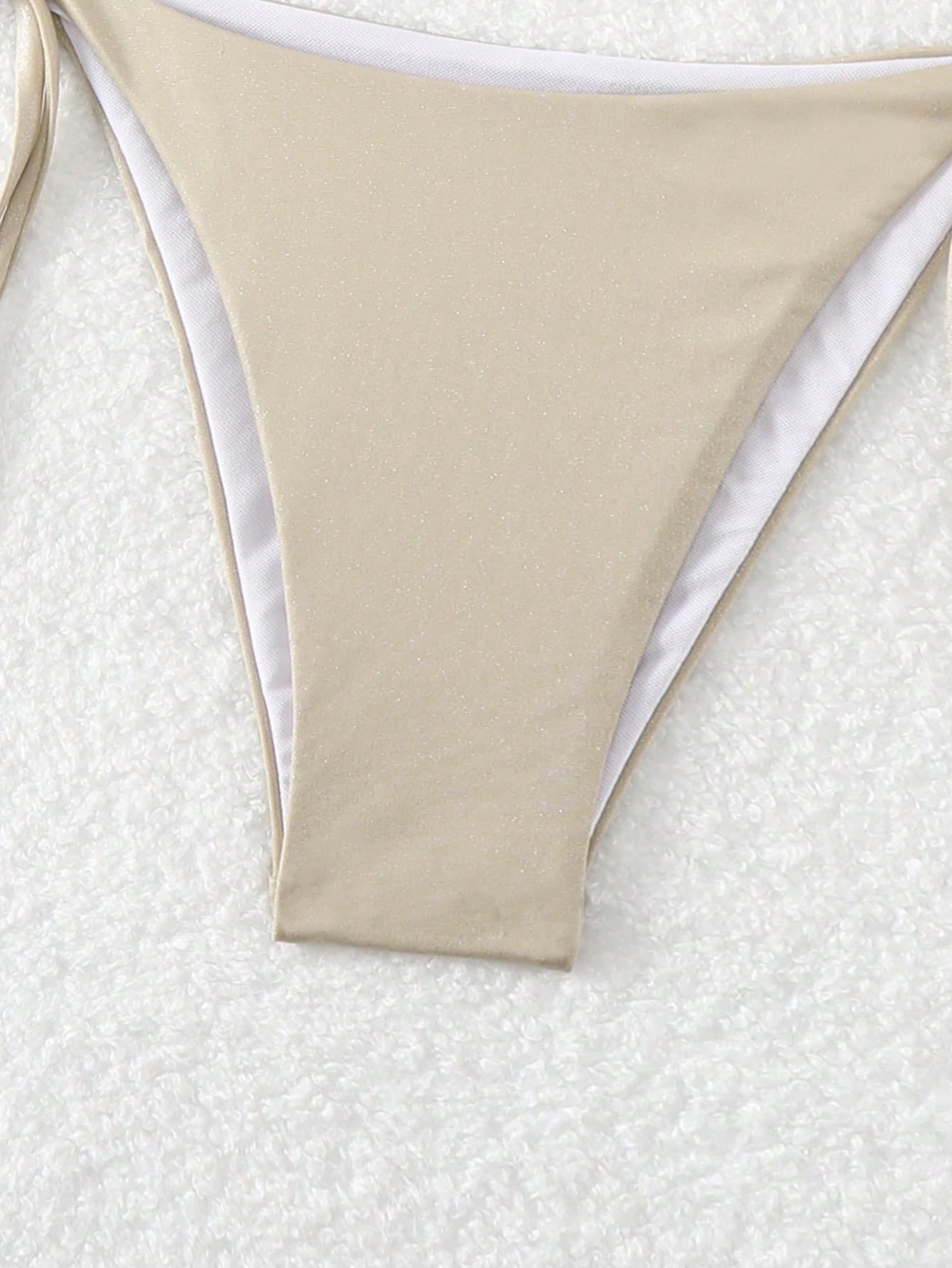 New Solid Color Lace-Up Neck Bikini with High-Slit Flash Fabric