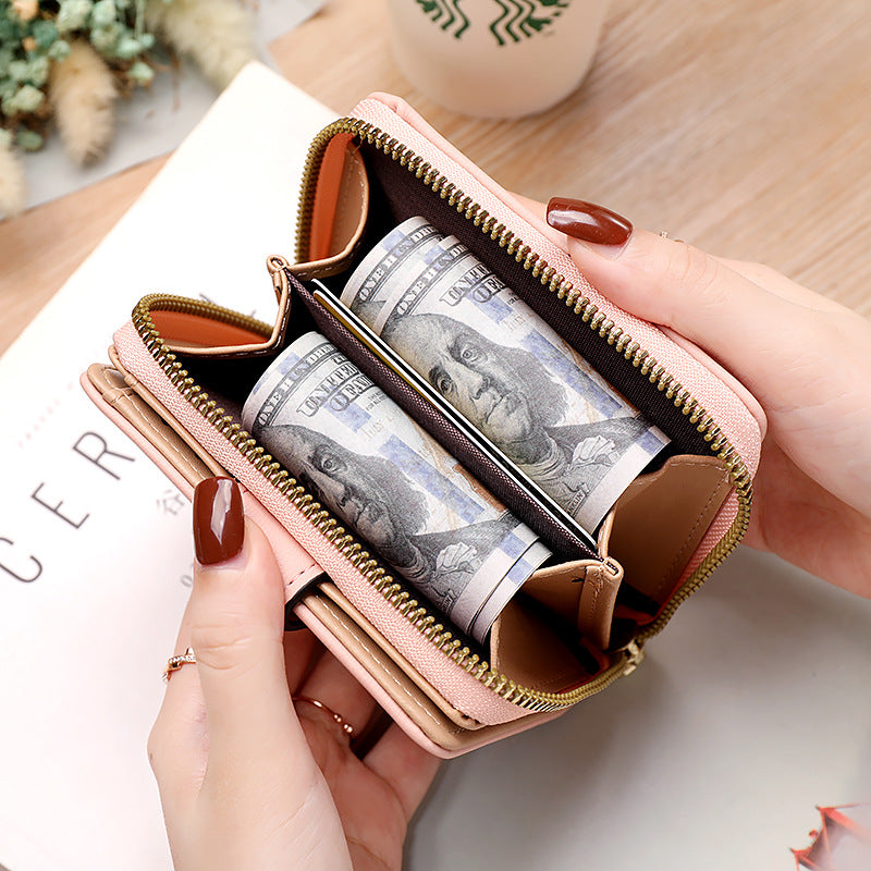 Money Card New Retro Style Women's Zipper Buckle Hollow Leaf Design Multi-Use Short Wallet
