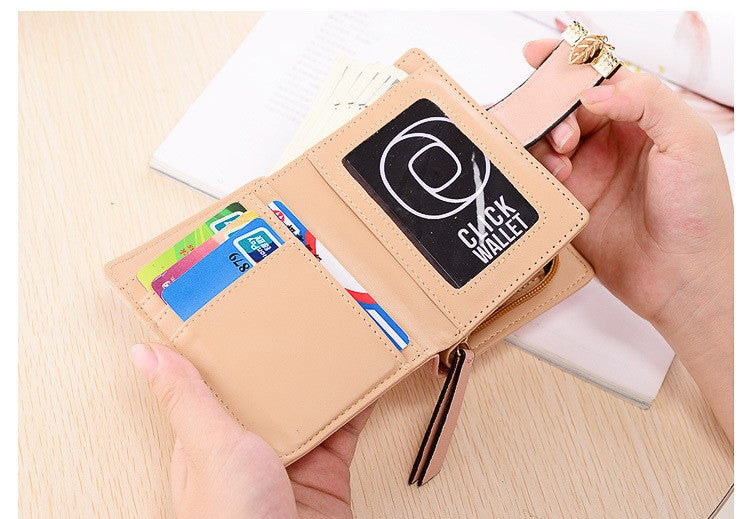 New Ladies Short Wallet Zipper Buckle Hollow Leaf Card Holder Small Wallet