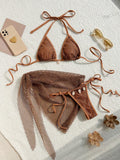 Style Fresh Beach Shell Three-Piece Mesh Bikini Swimsuit