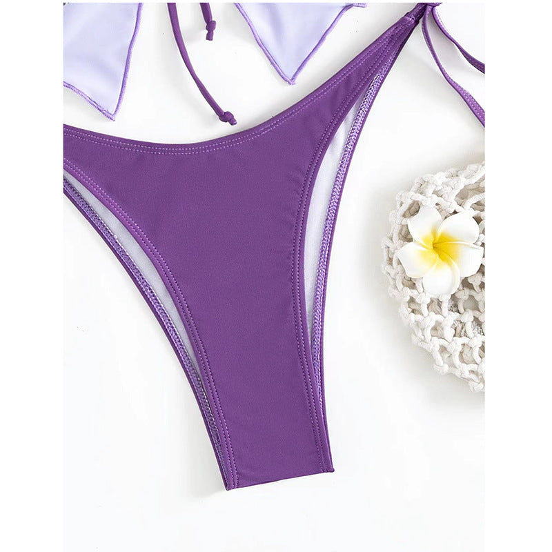 New Butterfly Flower Double Shoulder Strap Bikini Backless Split Swimsuit for Women