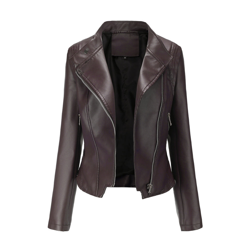 Women’s Slim Fit Leather Jacket – Lightweight Long-Sleeved Spring & Autumn Coat