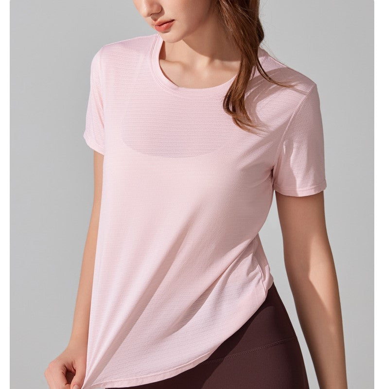 Women Short-Sleeved Yoga T-Shirt Vest - Lightweight Summer Fitness Top with Loose Fit and Breathable Hollow Back Design
