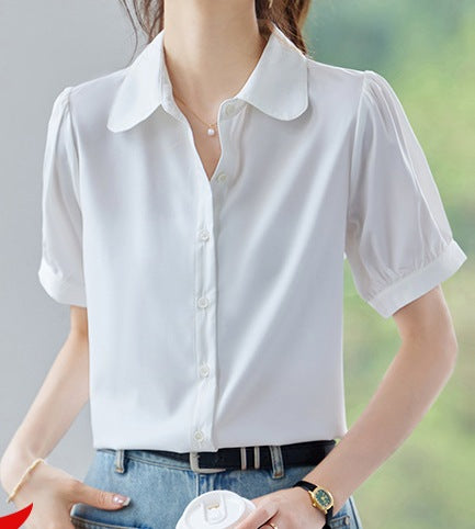 Women's Casual Light Yellow Short Sleeve Shirt - Lightweight Design