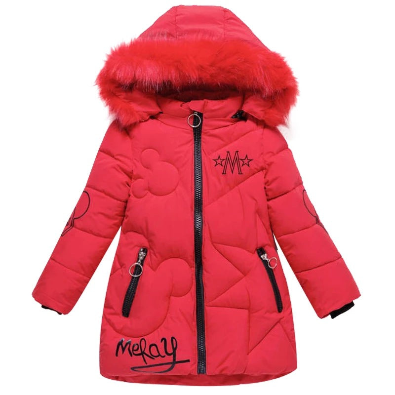 New Winter Girls’ Cotton-Padded Coat – Thickened Mid-Length Warm Jacket - RAC25JP3285GDRESS