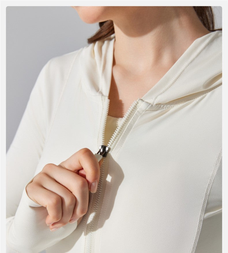 Summer Ice-Feel Original Yarn Sunscreen Hooded Sports Jacket - Lightweight Long Sleeve Tight-Fit Yoga & Running Top
