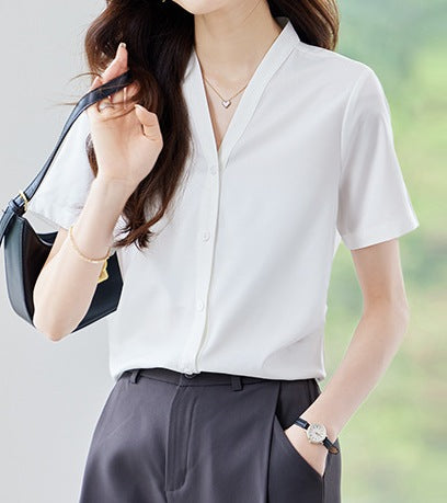 Women's Light Purple Casual Short-Sleeved Shirt - Lightweight Summer Top