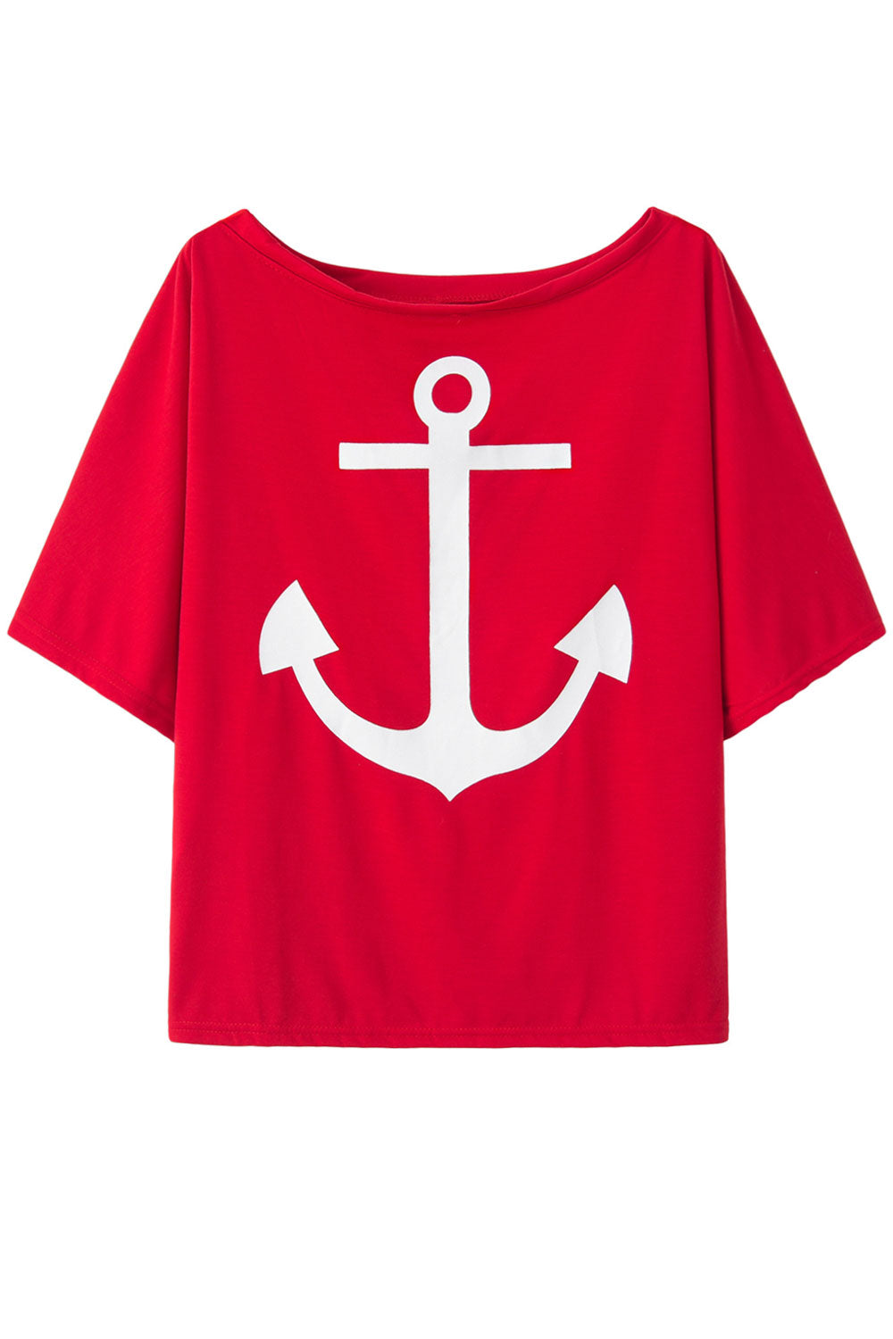 Women Comfy Ship Anchor Printed Off-Shoulder Sleeve Relaxable & Casual T-Shirt