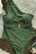Women Solid Colored One Shoulder Fashionable Swimwear