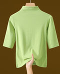 Women's Elegant White Turtleneck Mid-Sleeve Top - Classic High-Neck Fashion Shirt