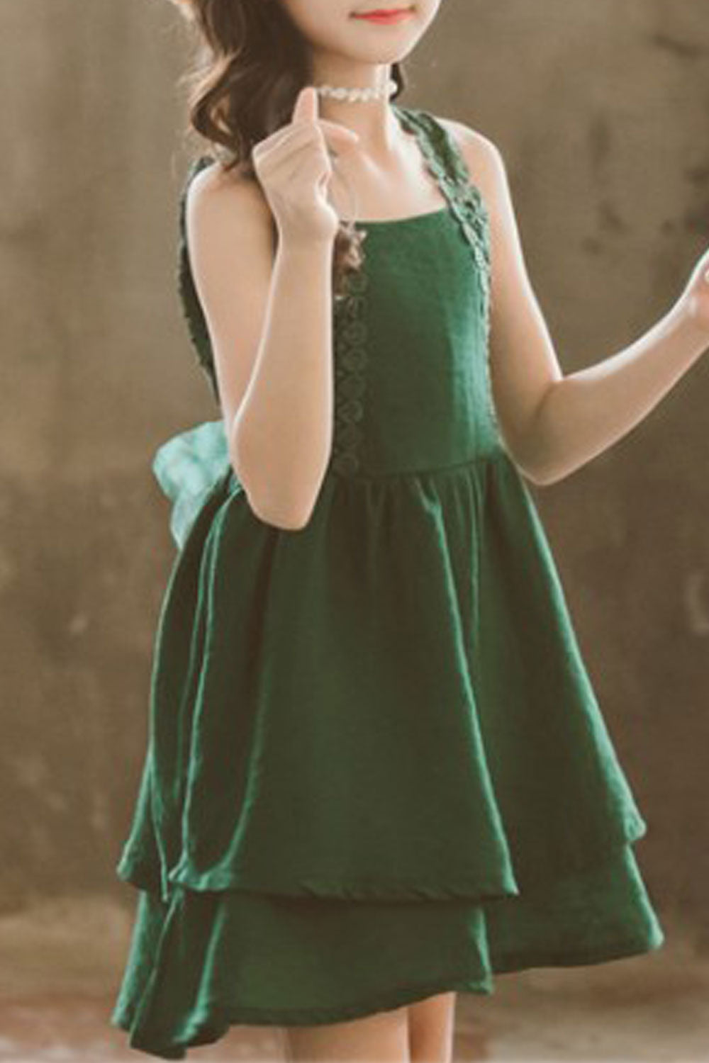 Kids Girls Elegant Solid Pattern Square Neck Convenient Lightweight Summer Dress