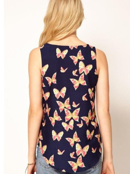 Women Printed Casual Wear Tank Top Blue