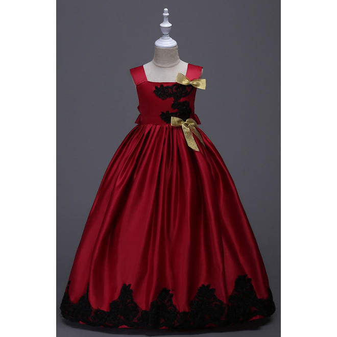 Kids Flower Girls Weddings Lace Silk Dress
