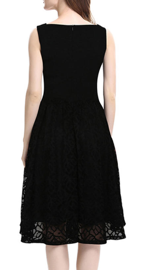 Graceful Pleated Sleeveless Lace Dress