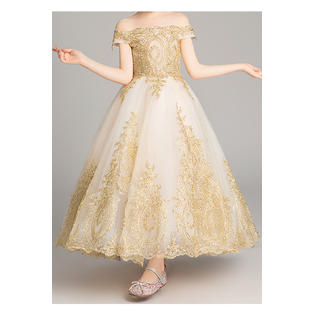Kid Girl Beautiful Embroidered Irregular Hem Wedding Dress