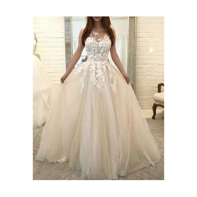 Women Lace Sleeveless Design Long Gown Wedding Dress