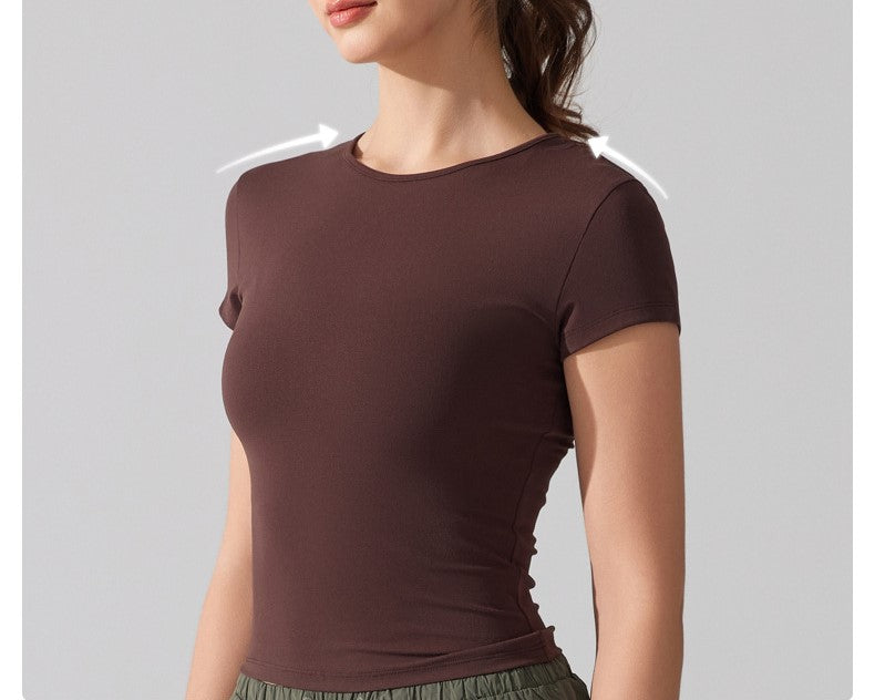 Lightweight Yoga T-Shirt for Women, Nude-Feel Breathable Sports Top, Slim-Fit Short Sleeve Training Shirt for Running, Fitness,