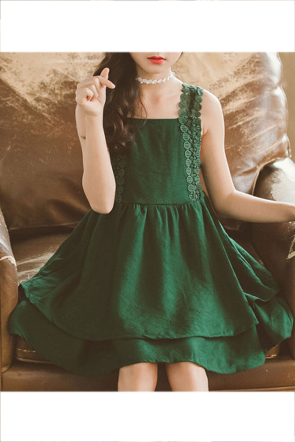 Kids Girls Elegant Solid Pattern Square Neck Convenient Lightweight Summer Dress