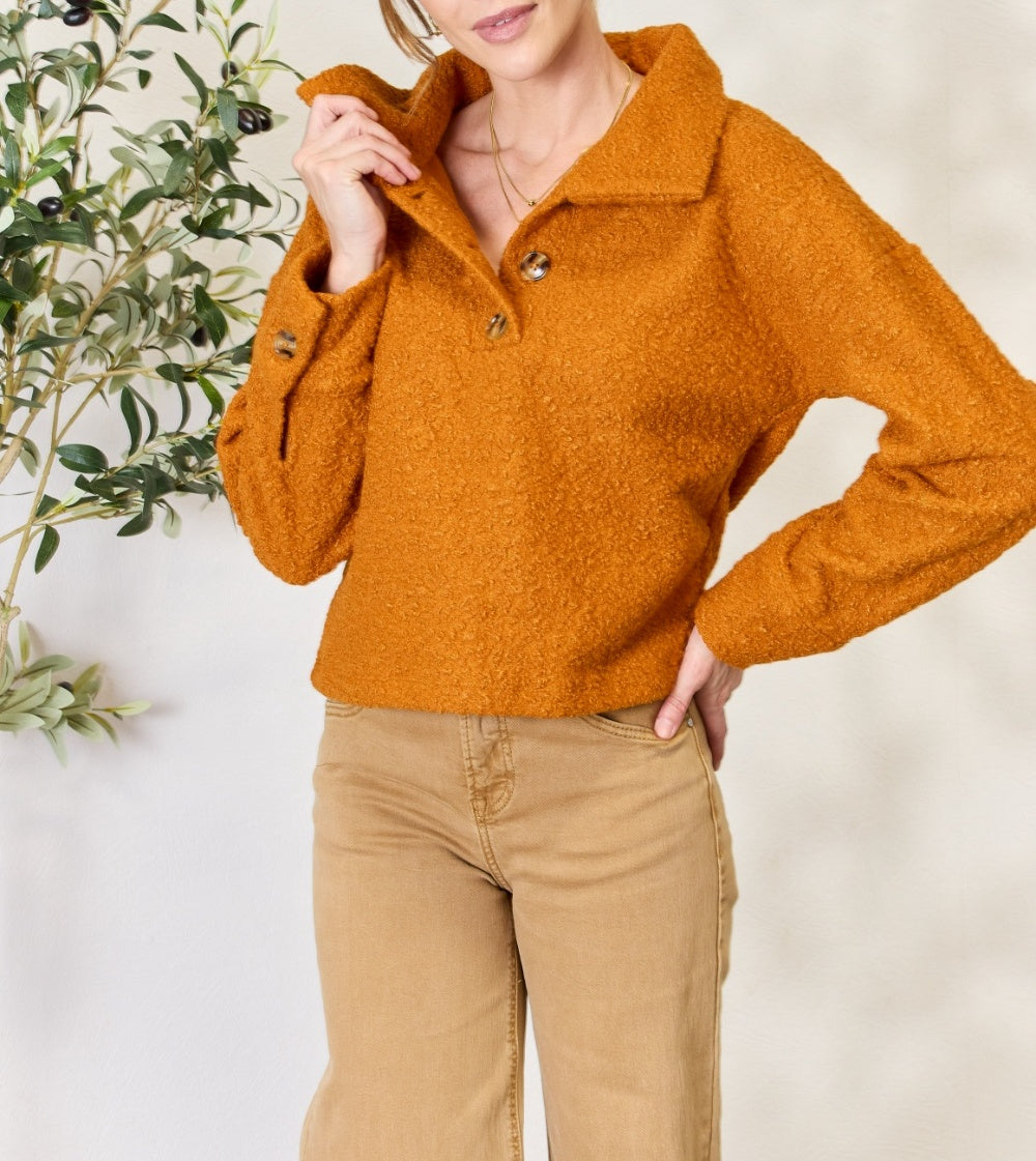 Women's Culture Code Full Size Half Button Turtleneck Sweatshirt