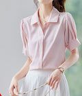 Women's Short-Sleeved Summer Lightweight Elegant Top - Casual Comfortable Everyday Wear Blouse