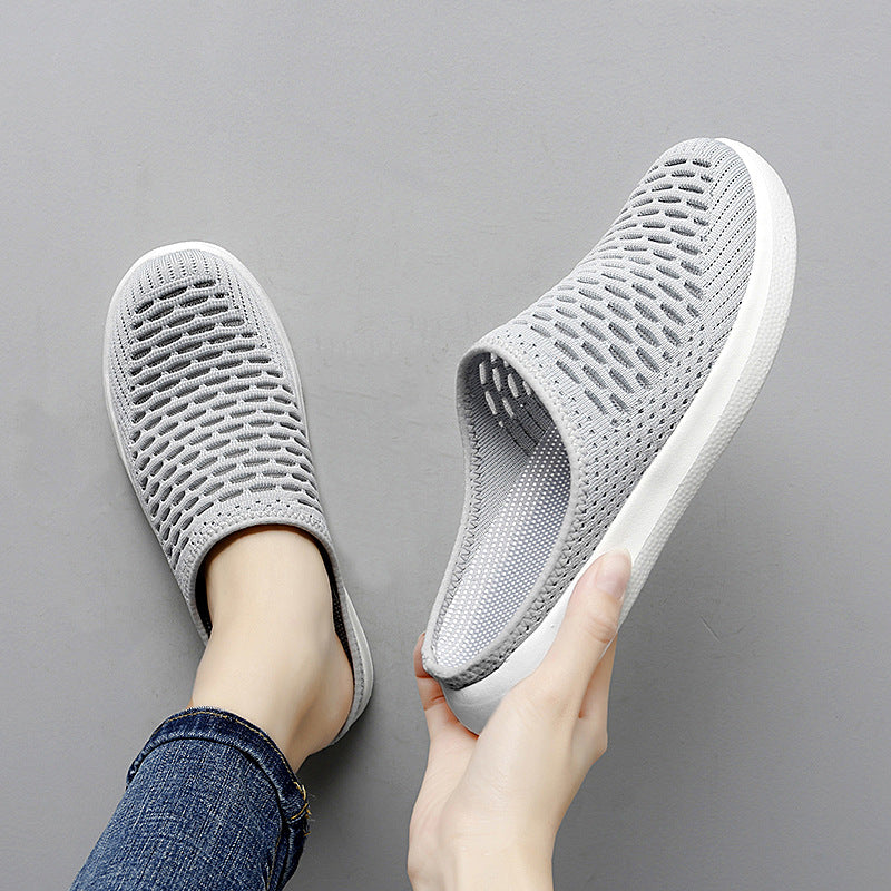 Summer Breathable Mesh Half Slippers - Women's Closed-Toe Heel-Free Slip-On Casual Shoes
