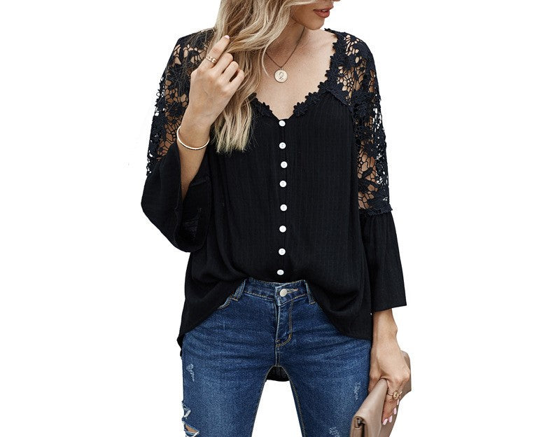 Women's Long Sleeve Solid Color V-Neck Pullover Chiffon Blouse Casual Elegant Lightweight Top