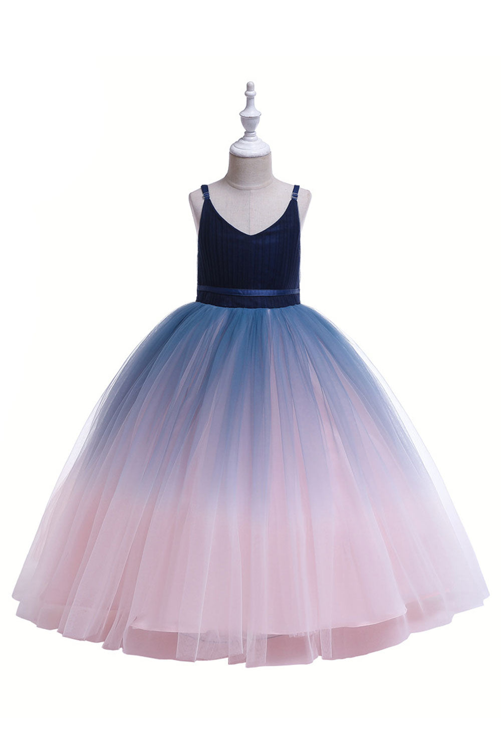 Kids Girls Spectacular Strap Neck Sleeveless Solid Pattern Lovely Fluffy Skirt Dress