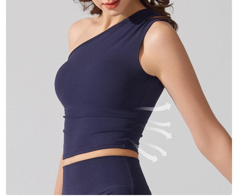 Off-Shoulder Performance Sports Bra | Asymmetrical Design for Running, Yoga, Dance & Fitness