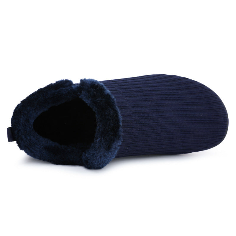 Soft Skin-Friendly Thick Warm Thermal Men's Cotton Home Slippers - Breathable Fly-Knit Comfort Shoes