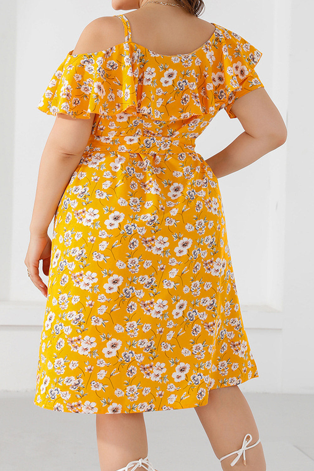Women Plus Summer Fashion One Shoulder Ruffled Floral Mini Dress