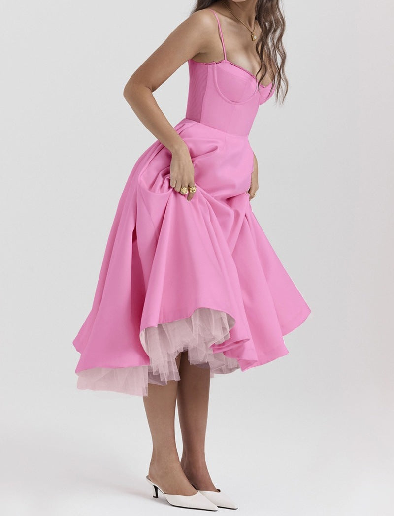 Women's V-Neck Waist-Defined Sleeveless Backless Suspender Dress
