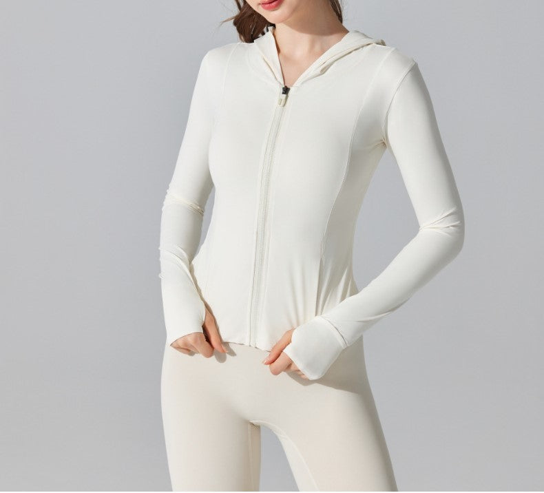 Summer Ice-Feel Original Yarn Sunscreen Hooded Sports Jacket - Lightweight Long Sleeve Tight-Fit Yoga & Running Top