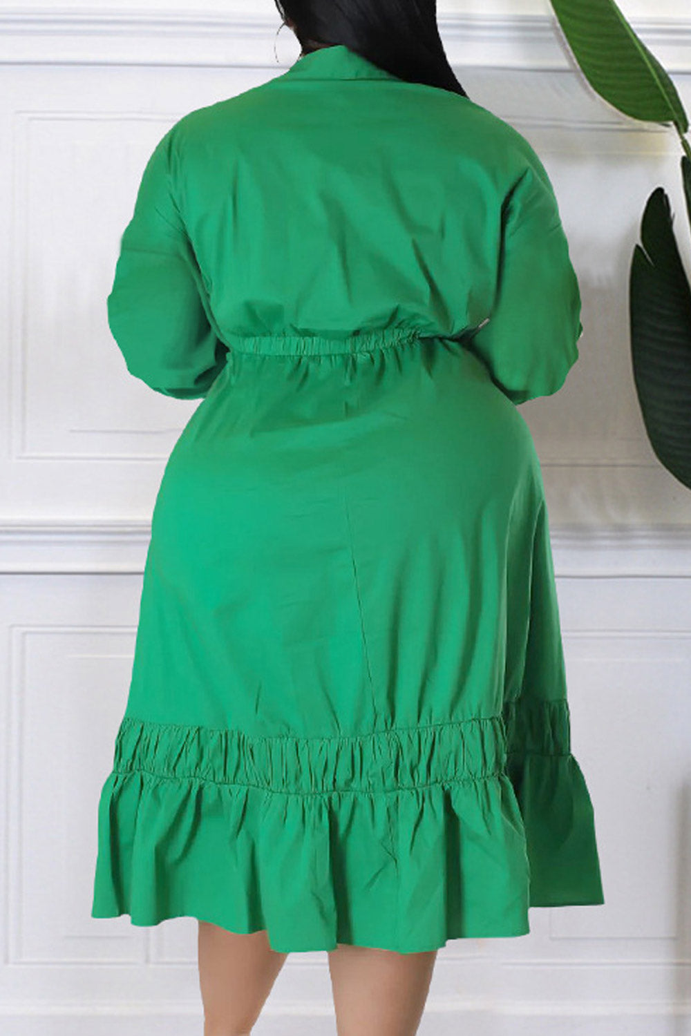 Women Plus V-Neck Ruffle Bow Ruched Elegant Party Dress